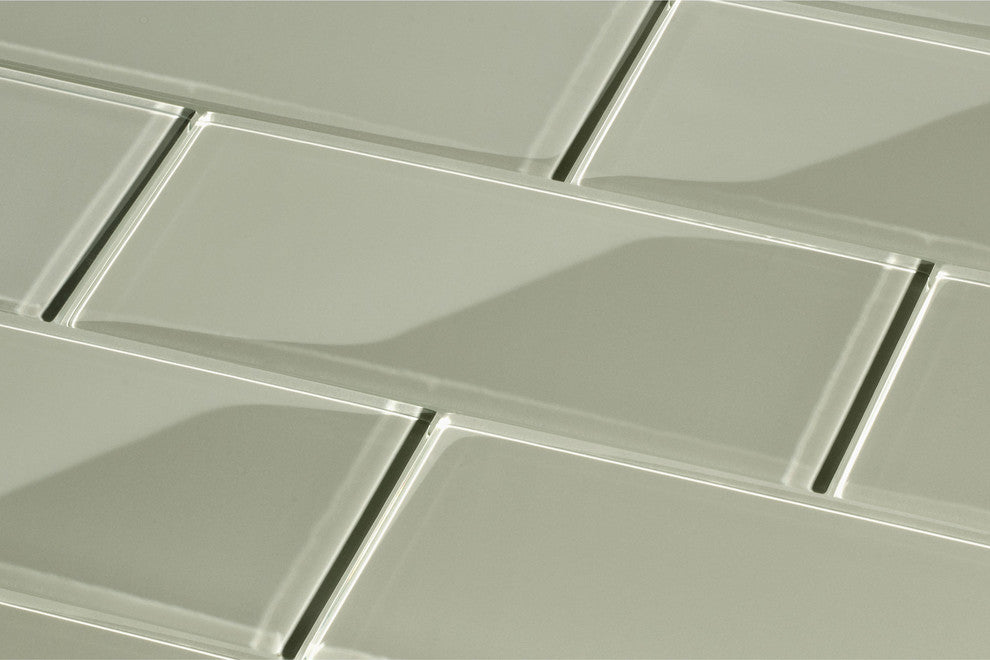 Glass Subway Tile, Light Gray, Sample Swatch