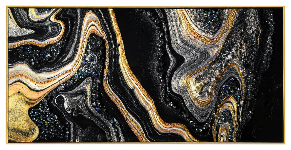 Golden Veins I Crystallus Epoxy Coated Wrapped Framed Abstract Canvas Wall Art