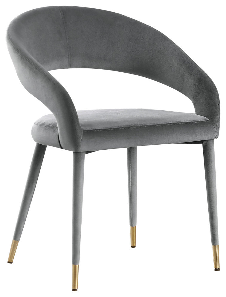 Joel Velvet Contemporary Dining Chair With Gold Accents, Set of 2, Grey