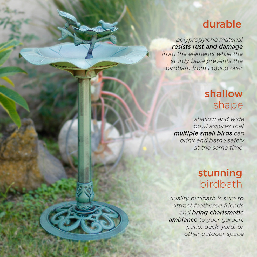 33" Tall Outdoor Lotus Birdbath Yard Statue, Green