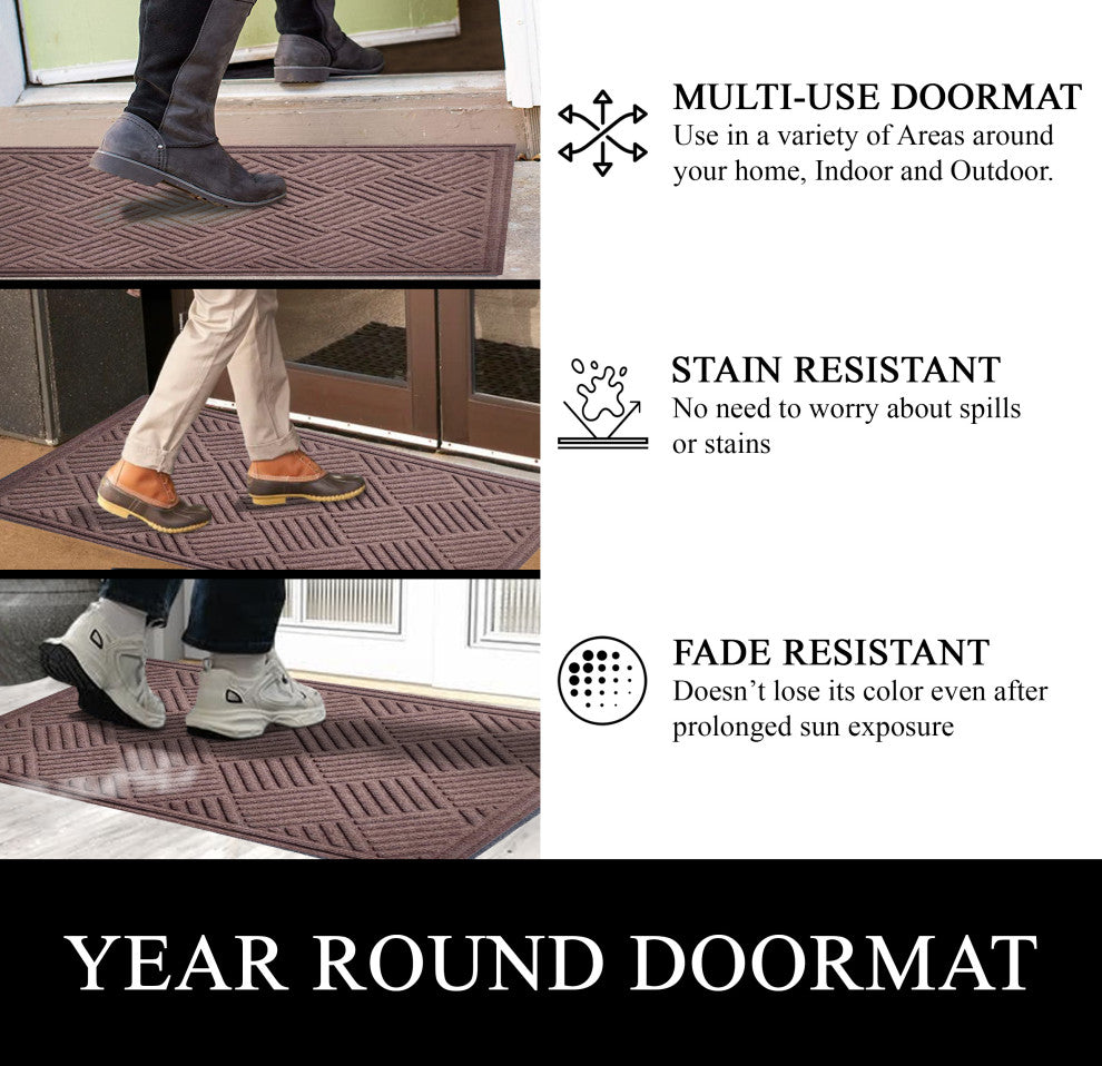 A1HC Superior Absorbant Polypropylene Doormat, Chocolate Brown Checkered, 18"x30"