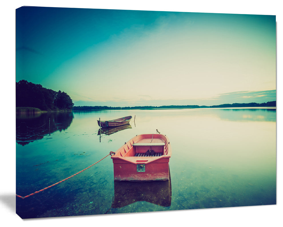 Pink Boat in Vintage Lake, Boat Canvas Art Print, 40"x30"