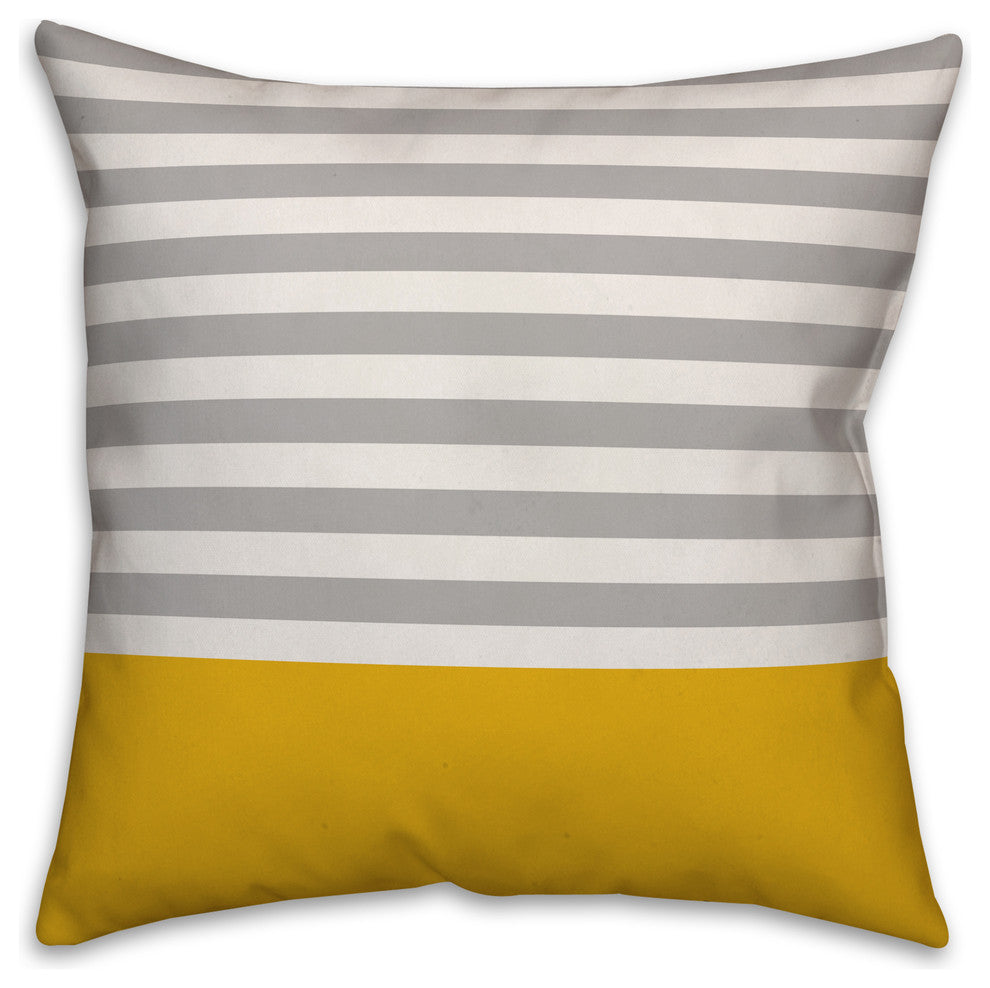 Gray and Yellow Colorblock Stripe 20x20 Throw Pillow Cover