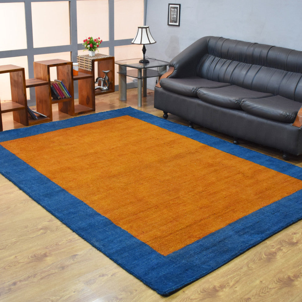 HAND KNOTTED LOOM SILK ECO-FRIENDLY RUG-6'x9',Rectangle,Orange  Blue,Contemporar