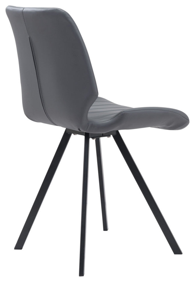 Dining Chair, Set of 2, Faux Vinyl Leather, Steel, Gray, Black, Cafe