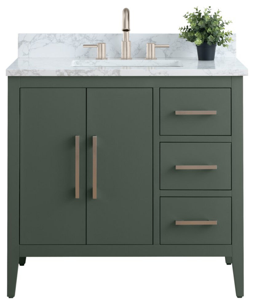 Vanity Art Bathroom Vanity With Sink, Vintage Green, 36", Single Sink, Brushed Nickel