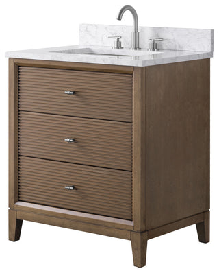 Vanity Art Bathroom Vanity with Engineered Marble Top and Sink, Walnut, 30", Brushed Nickel