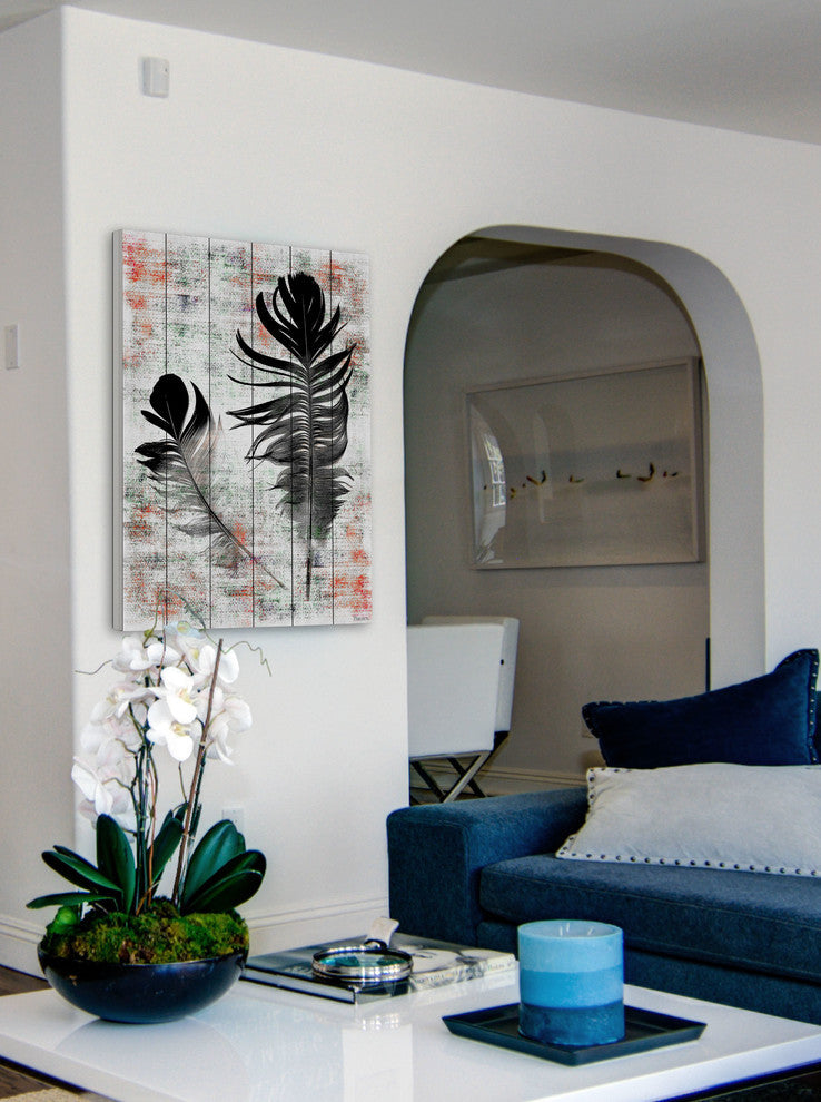 "Black Feathers" Print on White Wood, 40"x60"