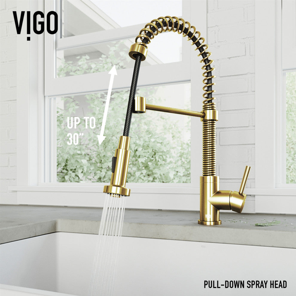 VIGO Edison 19" H Single Handle Pull-Down Sprayer Kitchen Faucet, Matte Brushed Gold, No Sensor, Without Extras
