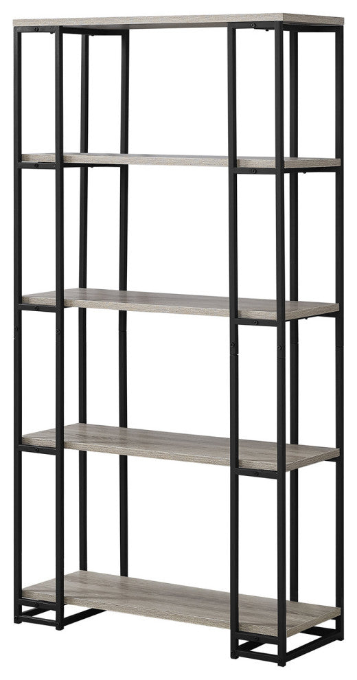 HomeRoots 12.5" x 32" x 62" Dark Taupe Black Mdf Metal Bookcase