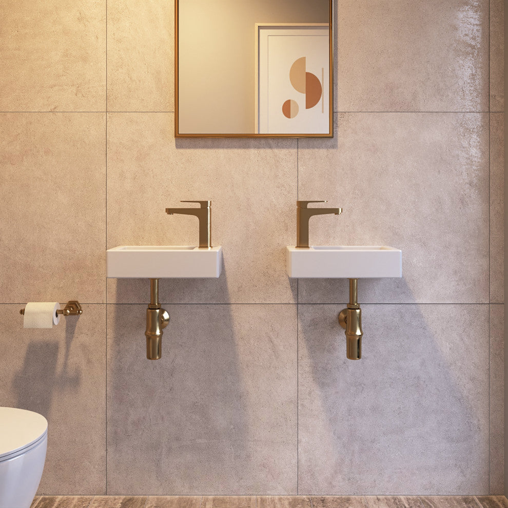 Ceramic Wall Mount Bathroom Sink Small Bathroom White Rectangular Wash Basin