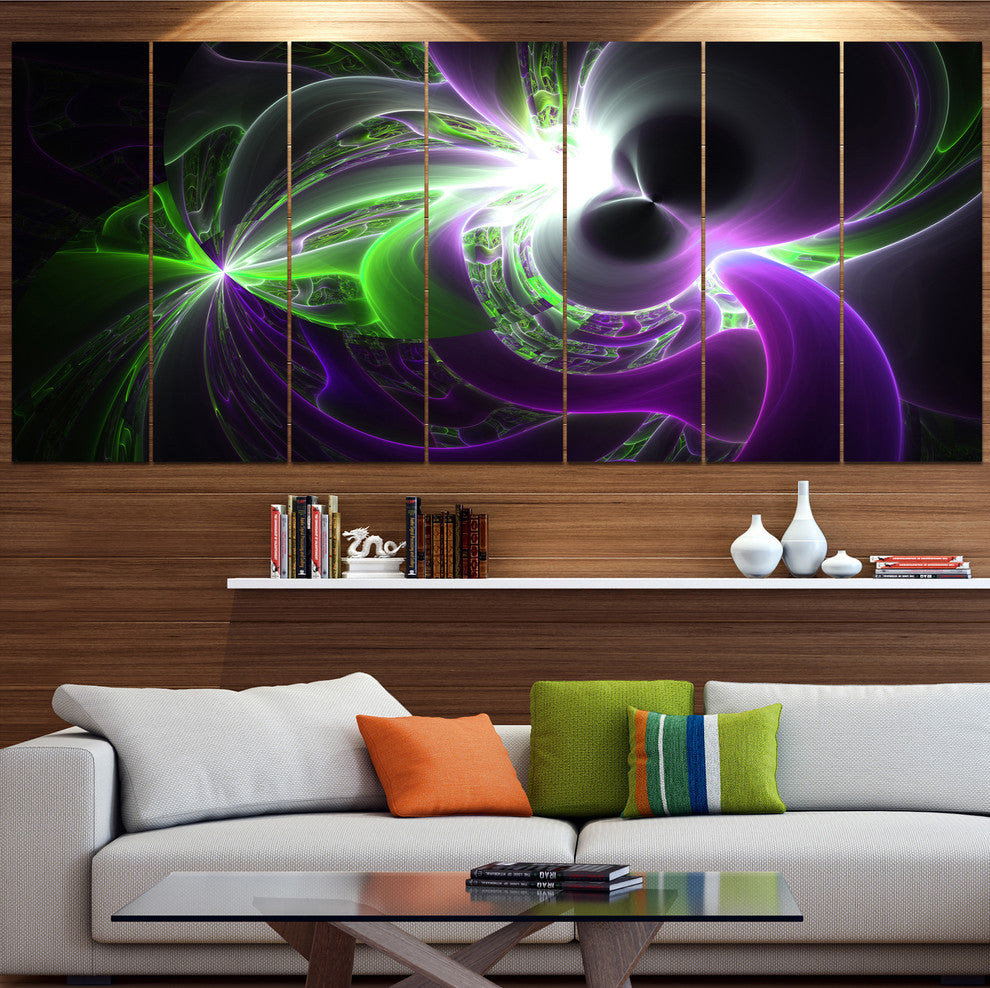 Glowing Purple Green Plasma, Abstract Wall Art Canvas, 83"x32", 7 Panels