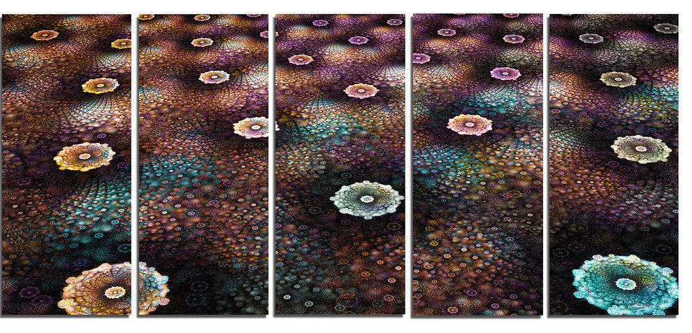 Brown Flowers on Alien Planet, Floral Canvas Art Print, 60"x28", 5 Panels