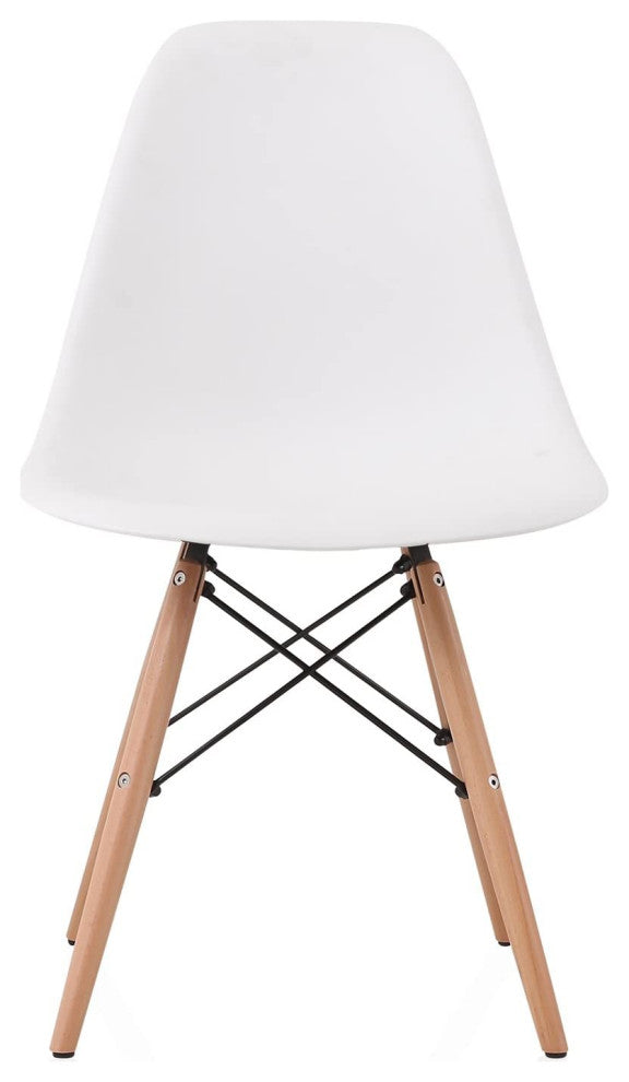 Molded Plastic Dining Side Chair with Beech Wood Eiffel Legs, White