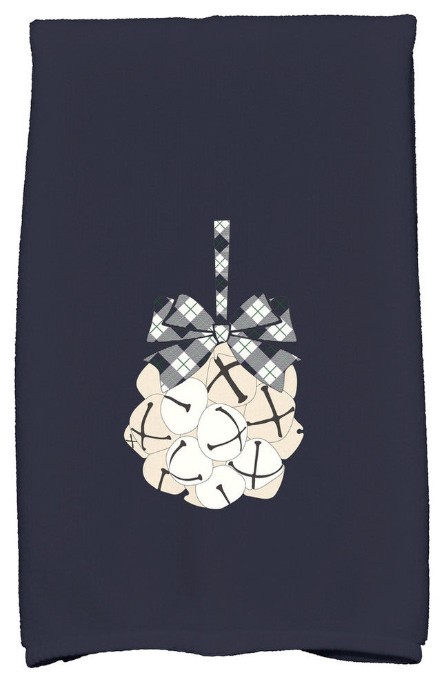 Jingle Bells Holiday Geometric Print Kitchen Towel, Navy Blue