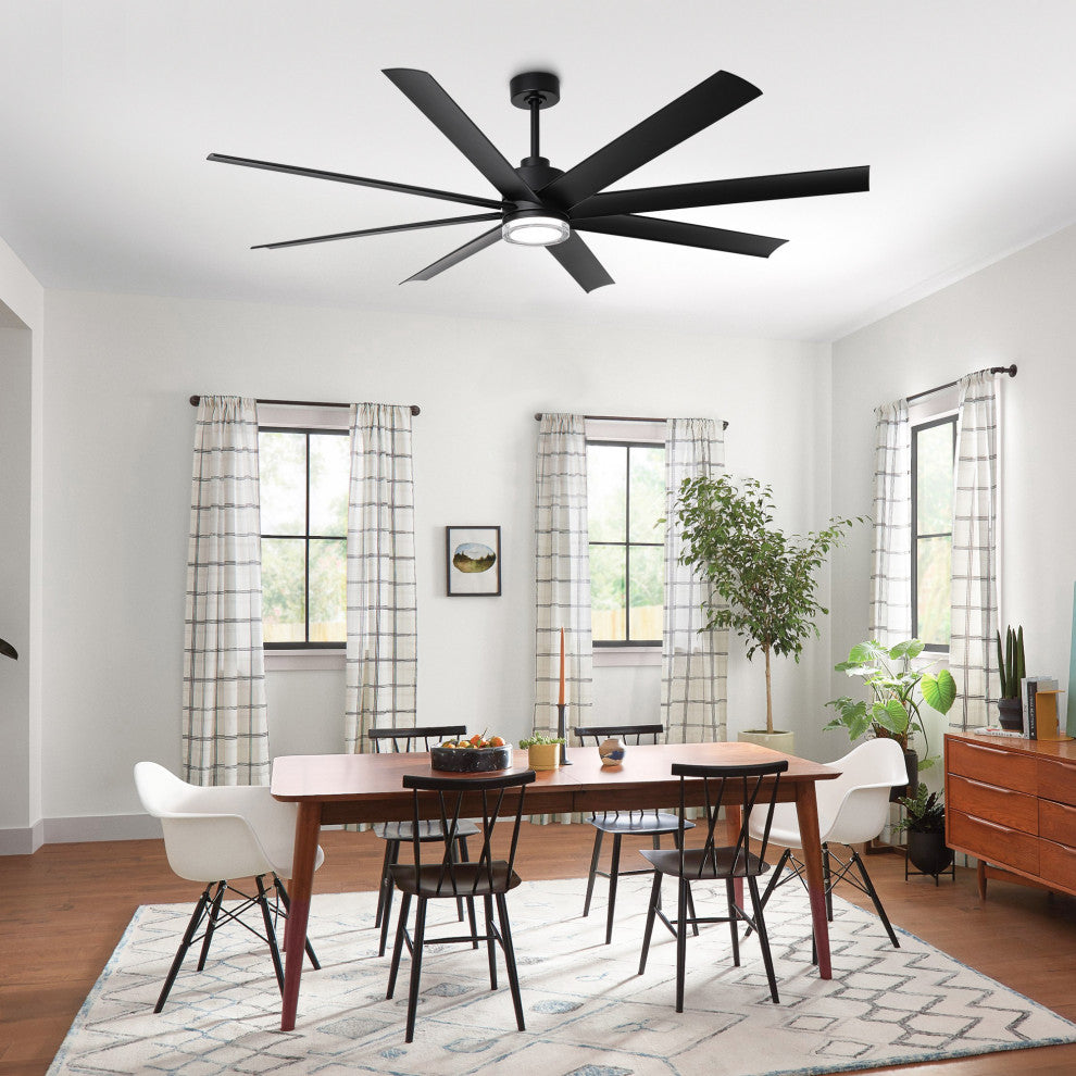 72-inch Modern Black Industrial LED Smart Ceiling Fan with Remote