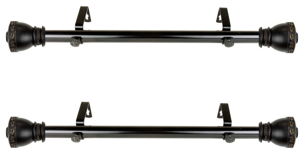 Kettle 1 inch dia. Side Curtain Rod 12-20 inches Long (Set of 2), Black
