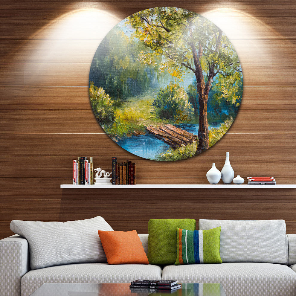 Summer Forest With Beautiful River, Landscape Disc Metal Wall Art, 36"