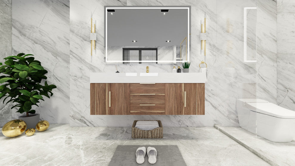 Madison 60" Wall Mounted  Single Sink Vanity with Reinforced Acrylic Sink, White Oak