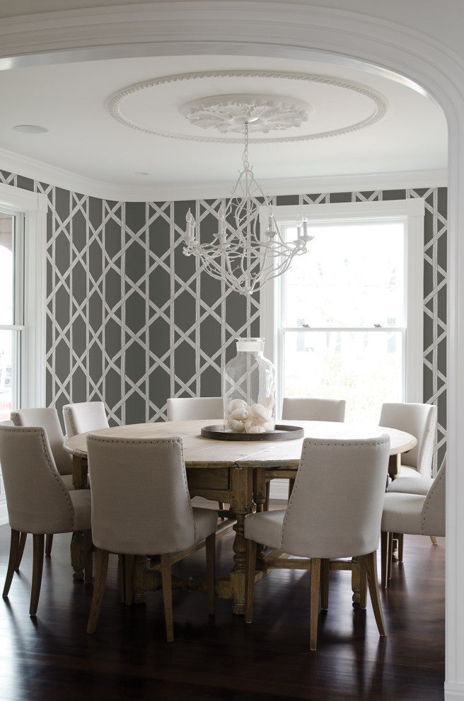 Mandara Charcoal Trellis Wallpaper Bolt