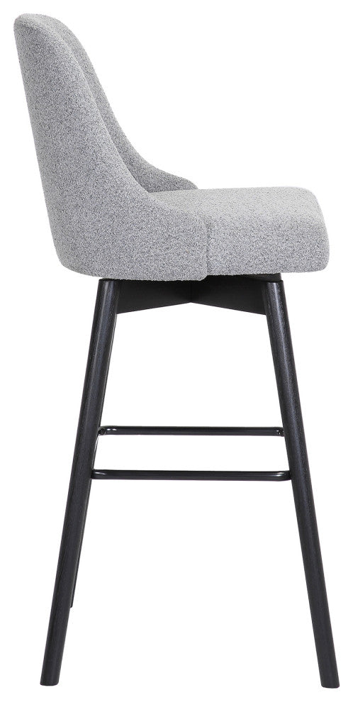 Sicily 26" Swivel Black Wood Counter Stool in Light Gray Fabric, 30