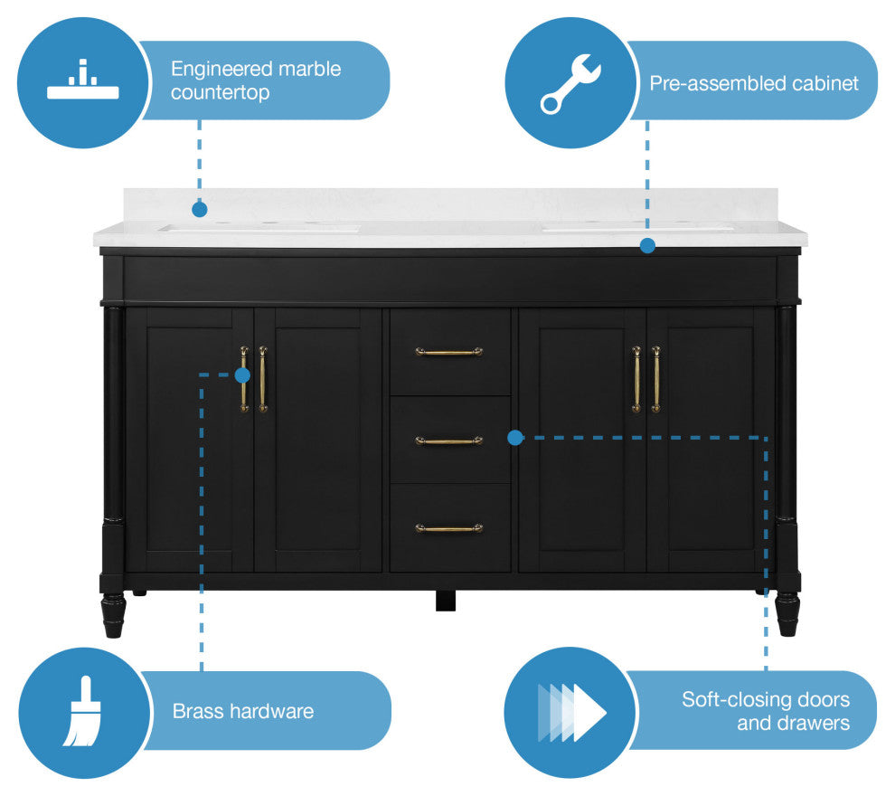 OVE Decors Salisbury Bathroom Vanity, Black, 60 in