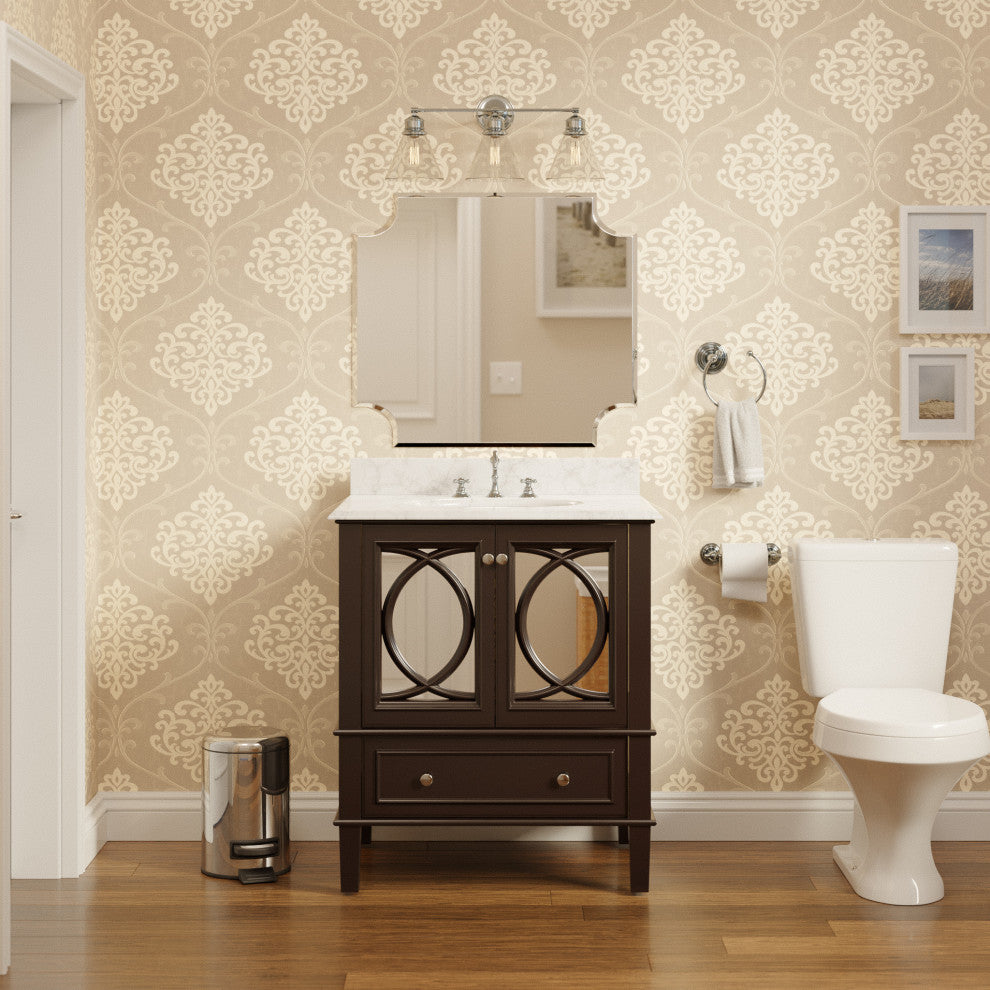 Olivia 30" Bathroom Vanity, Chocolate, Carrara Marble