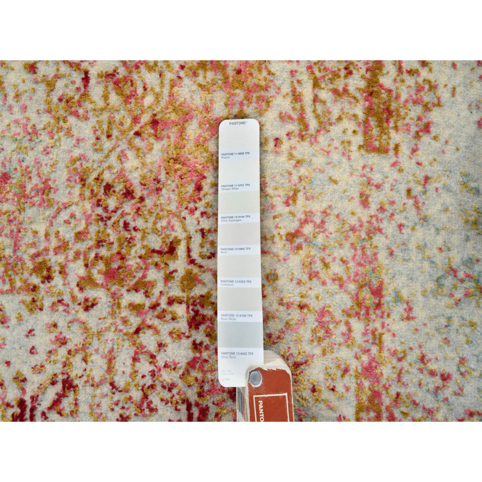 Pink Persian Wool and Pure Silk Hand Knotted Oriental Runner Rug 2'6" x 11'10"