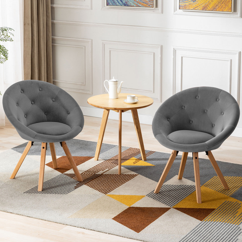 Button Tufting Splayed Wood Legs Accent Chair, Light Grey