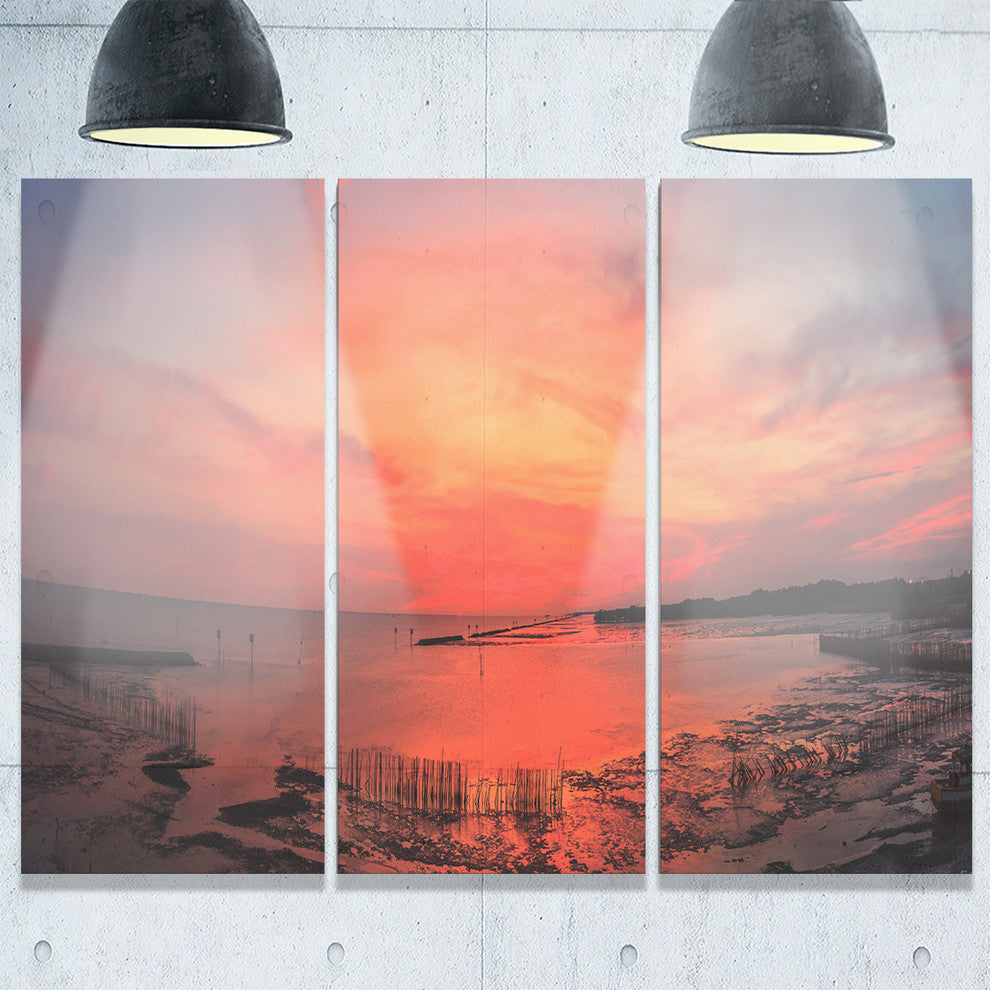 "Outstanding Panorama of Sunset in Sea" Metal Wall Art, 3 Panels, 36"x28"