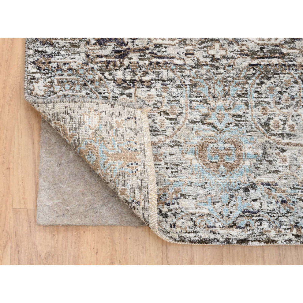 Gray, Hand Knotted Modern Persian Silk With Wool XL Runner Rug, 2'6"x20'0"