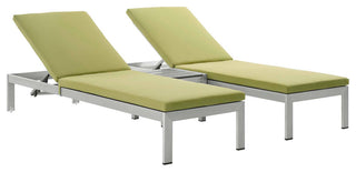 Shore 3 Piece Outdoor Patio Aluminum Chaise with Cushions EEI-2736-SLV-PER-SET