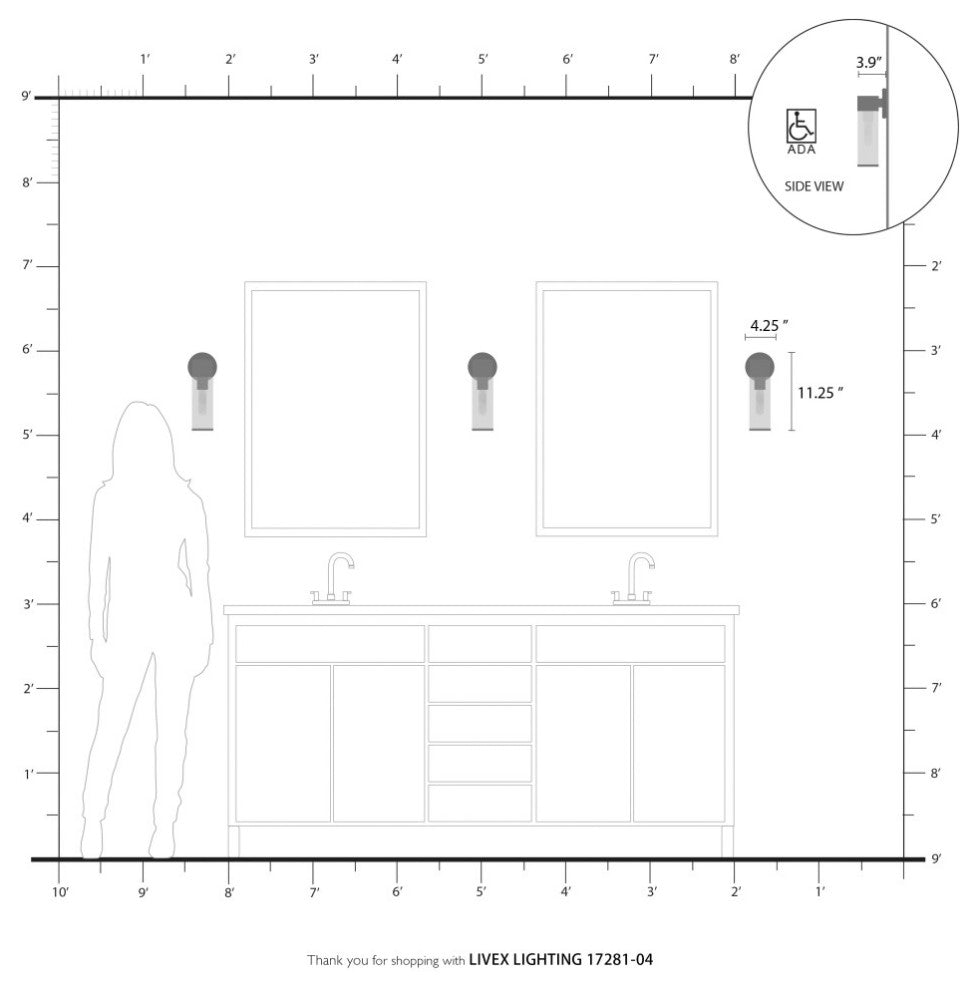 Banca 1 Light Black With Brushed Nickel Accent ADA Single Sconce
