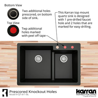 Karran 33" Top Mount Double Bowl 60/40 Quartz Kitchen Sink Kit, Black