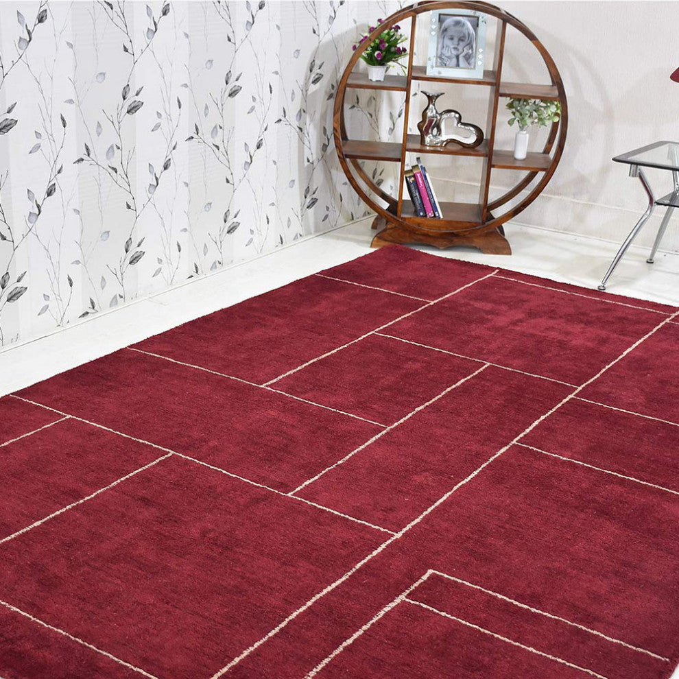 HAND KNOTTED LOOM SILK ECO-FRIENDLY AREA RUGS-Rectangle,Red Beige,Geometric