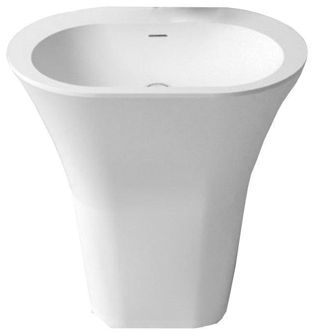 ADM Curved Freestanding Pedestal Sink, White, 25", Glossy White