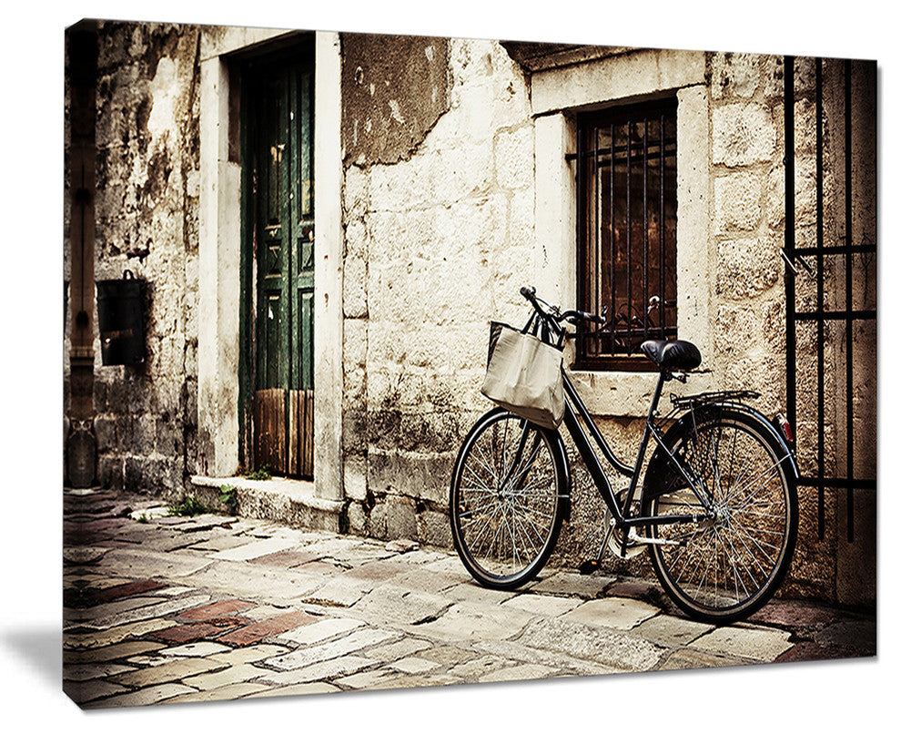 "Bicycle With Shopping Bag" Landscape Canvas Photo Print, 20"x12"
