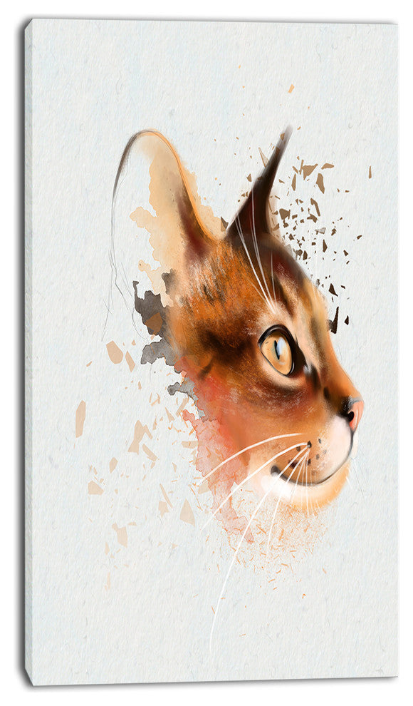 Lovely Brown Cat Watercolor Sketch, Large Animal Canvas Artwork, 16"x32"
