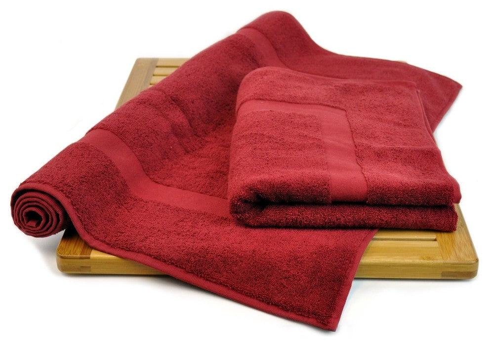 Dobby Border Luxury Hotel and Spa Bath Mat, Set of 2, Cranberry
