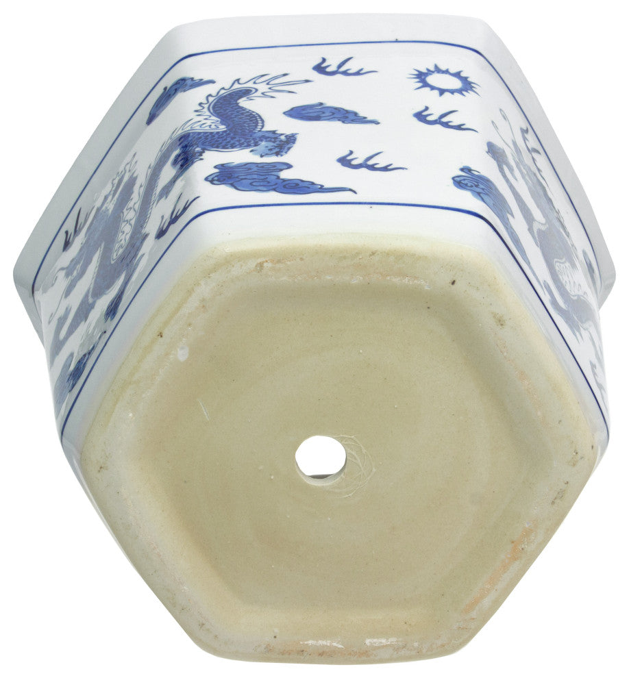 10" Dragon Blue and White Porcelain Flower Pot