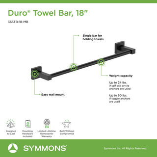 Duro 18 inch Towel Bar with Mounting Hardware, Matte Black