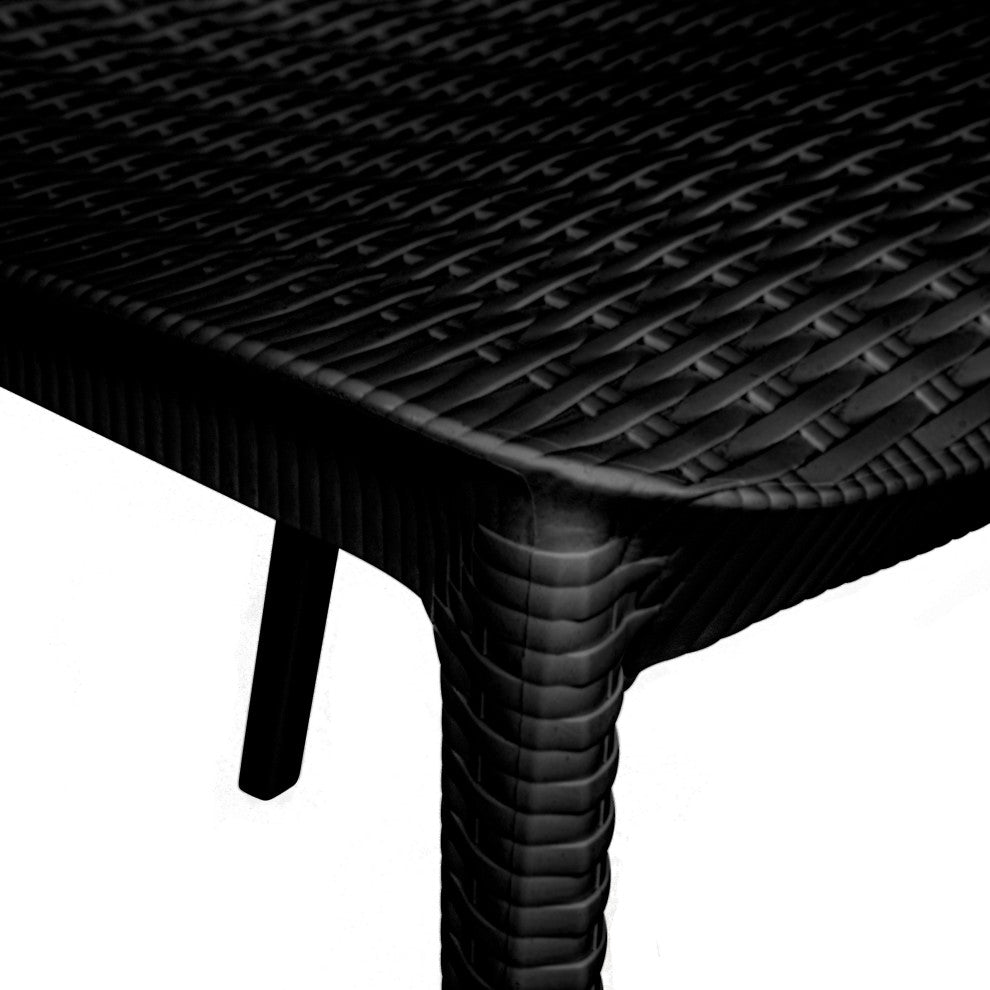 LeisureMod Kent Weave Design 5-Piece Outdoor Patio Dining Set, Black
