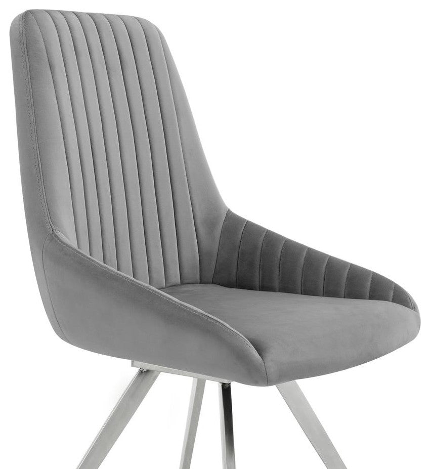 Skye Swivel Gray Velvet and Brushed Stainless Steel Dining Room Chairs - Set...