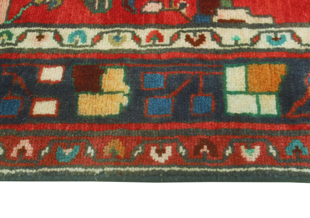 Fine Vintage Distressed Kokumo Red/Navy Runner, 3'4 x 12'1