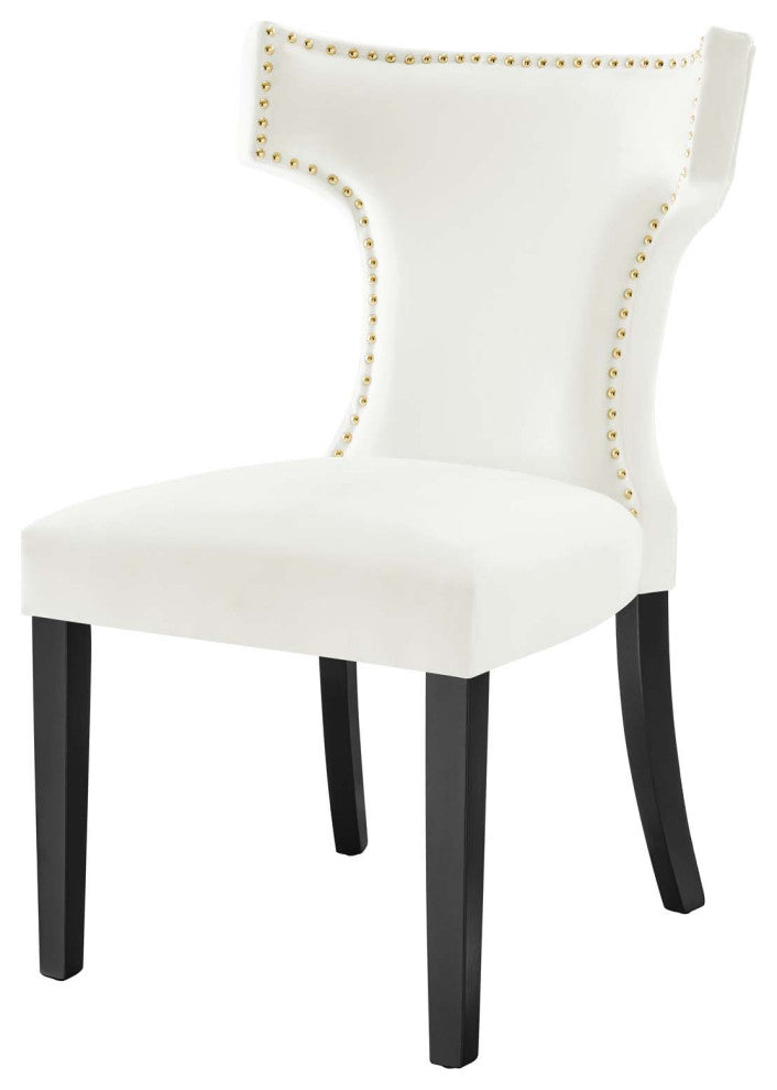 Dining Chair, Nailhead, Set of 2, White, Velvet, Modern, Bistro Hospitality