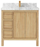 Elizabeth 36 Center Sink Bath Vanity in Light Natural Teak 2" Carrara Marble