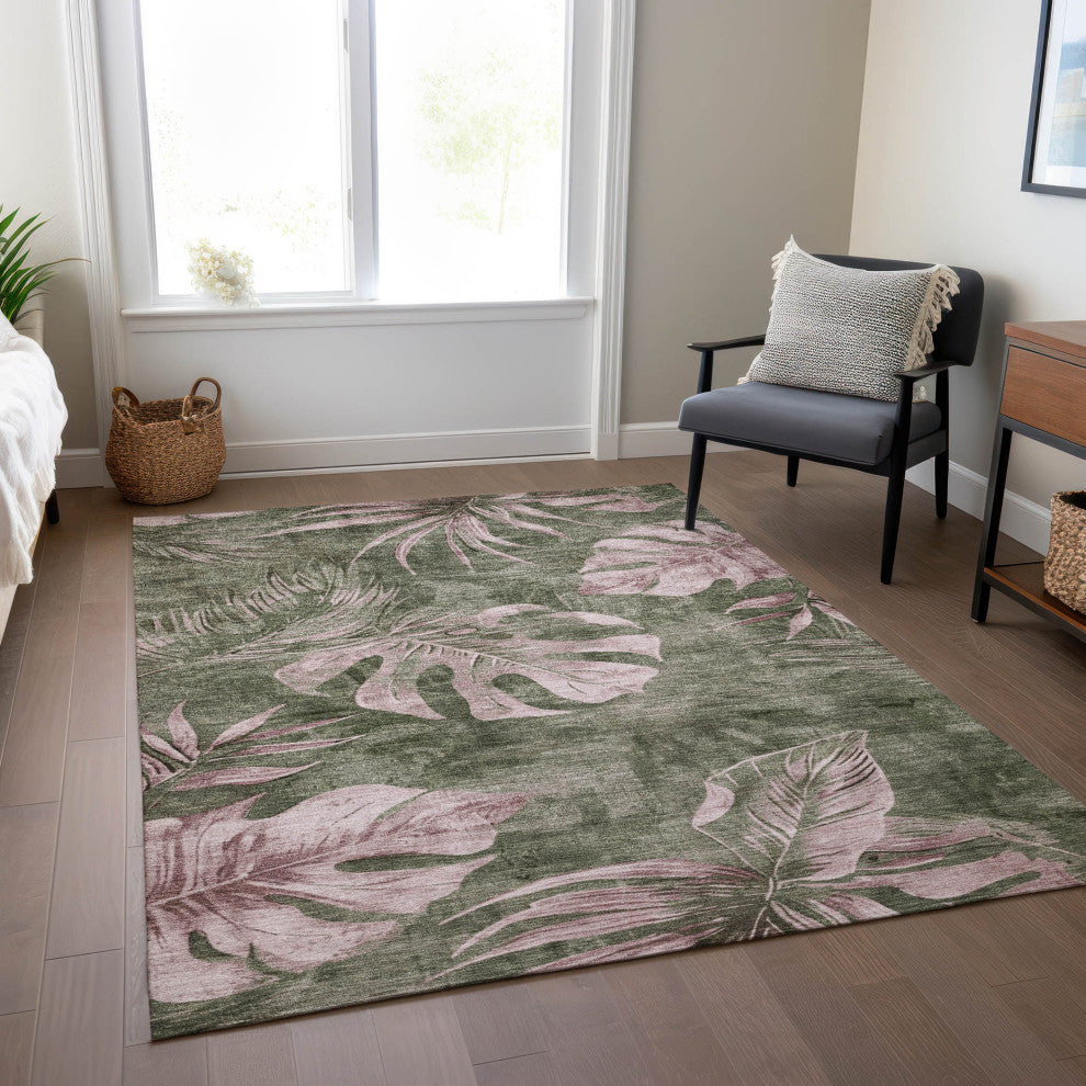 Machine Washable Indoor/Outdoor Chantille ACN1887 Olive 10' x 14' Rug