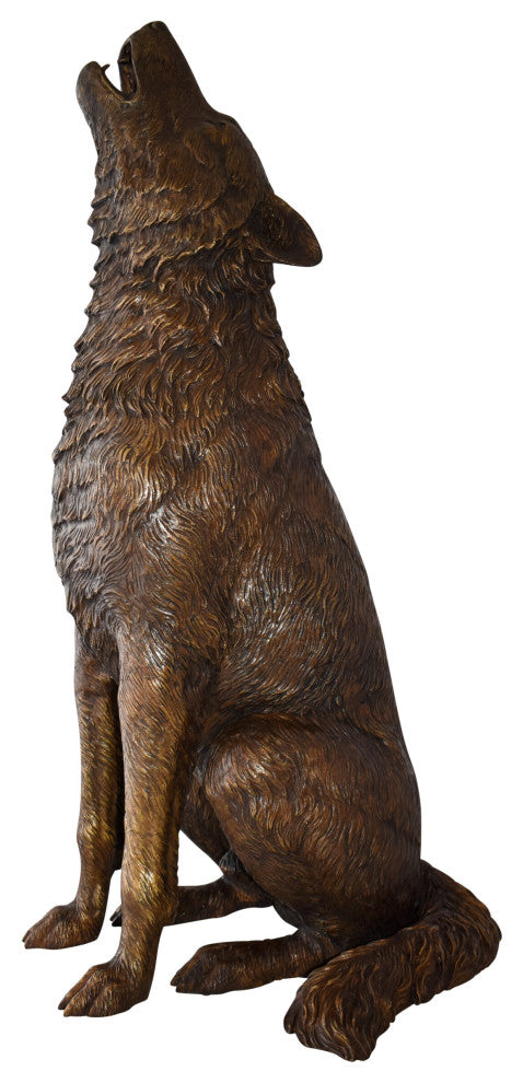 Howling Wolf looking toward the sky Bronze Statue Size: 19" x 19" x 36"H