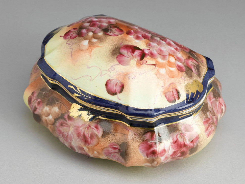 Estepp Ceramic Grape Design Decorative Box, Burgundy/Cream/Blue/Gold