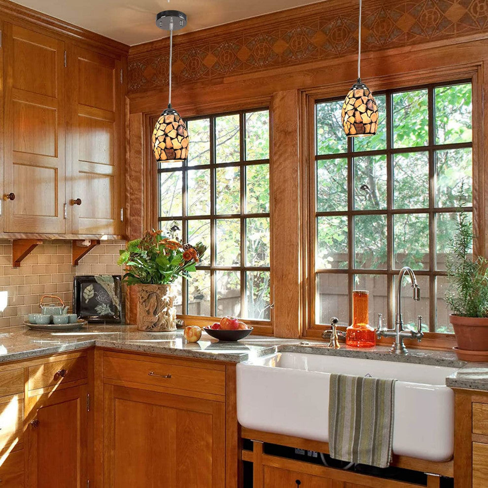 Natural Stone Tiffany Pendant Light, Mini Island Hanging Light Fixture